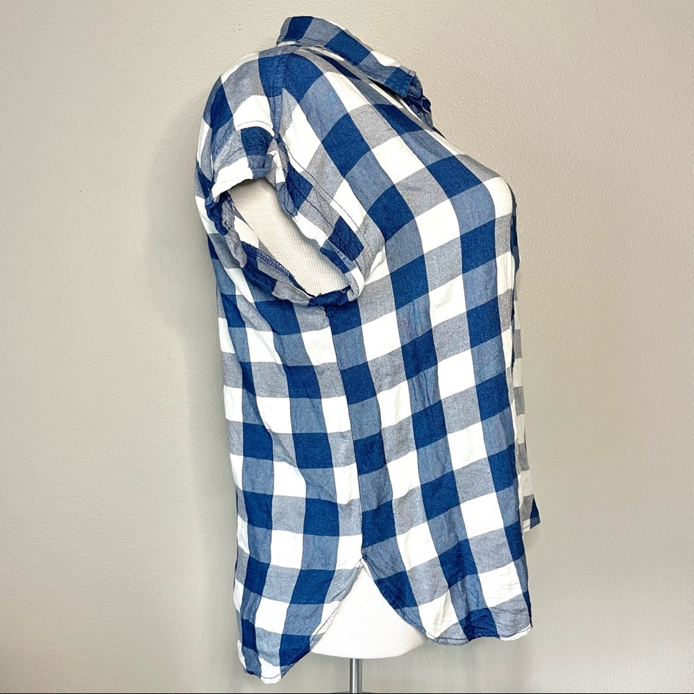 American Eagle Button-up Cap Sleeve Gingham Shirt - Blue/White - Picture 3 of 4